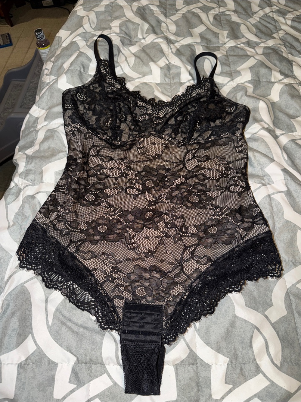 Source Unknown Black Floral Lace Bodysuit